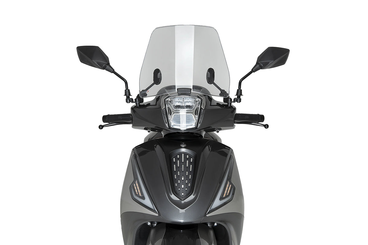 Puig Trafic Windscreen Morbidelli SC 125 LX 2025-26, compact 3 mm polycarbonate scooter screen in light smoke or clear, Height 310 mm x Width 370 mm_3