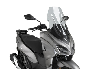 Puig V-Tech Line Touring Screen QJ Motor MTX 125 2024-26, 4 mm high-impact acrylic touring windscreen in clear or light smoke, Height 610 mm x Width 395 mm_1