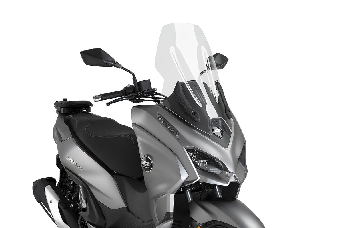 Puig V-Tech Line Touring Screen QJ Motor MTX 125 2024-26, 4 mm high-impact acrylic touring windscreen in clear or light smoke, Height 610 mm x Width 395 mm