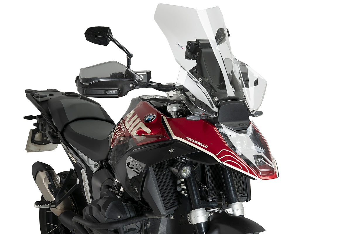 Puig Premium Touring Plus Screen BMW R1300GS 2023-26 and R1300GS Adventure 2024-26, Clear polycarbonate windscreen, Height 570 mm x Width 515 mm, 165 mm taller than OE, radar models only_1