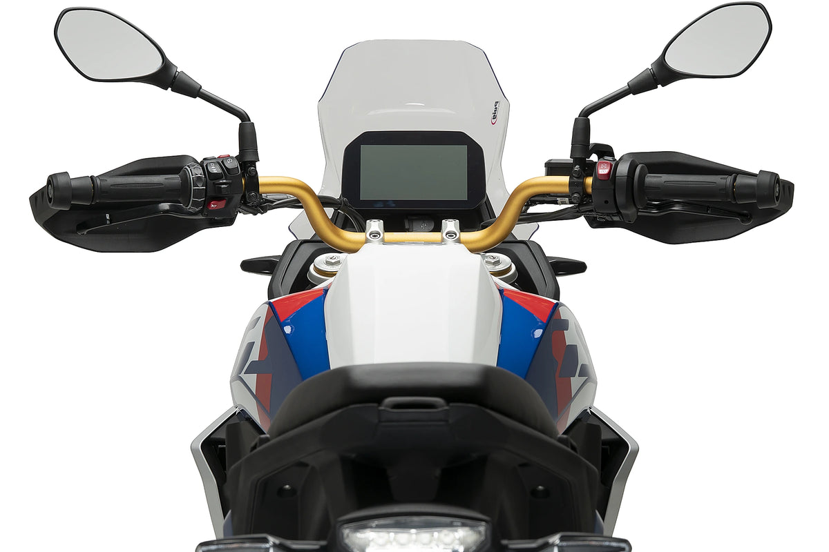 Puig 23207W Rally Screen BMW F450GS 2026, clear 3 mm PET-G adventure motorcycle windscreen, Height 585 mm x Width 345 mm, 15 mm taller than OE, with GPS and headlight protection_3
