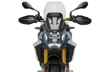 Puig 23207W Rally Screen BMW F450GS 2026, clear 3 mm PET-G adventure motorcycle windscreen, Height 585 mm x Width 345 mm, 15 mm taller than OE, with GPS and headlight protection._1