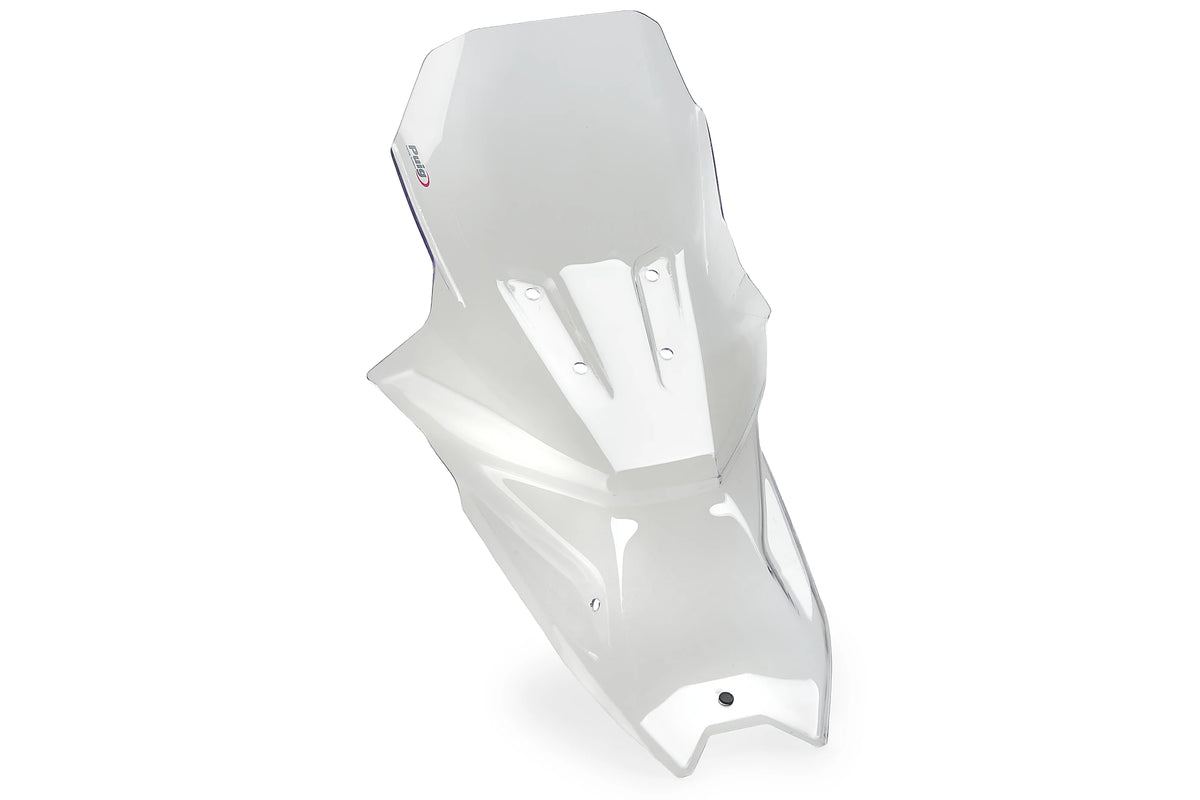 Puig 23207W Rally Screen BMW F450GS 2026, clear 3 mm PET-G adventure motorcycle windscreen, Height 585 mm x Width 345 mm, 15 mm taller than OE, with GPS and headlight protection_4
