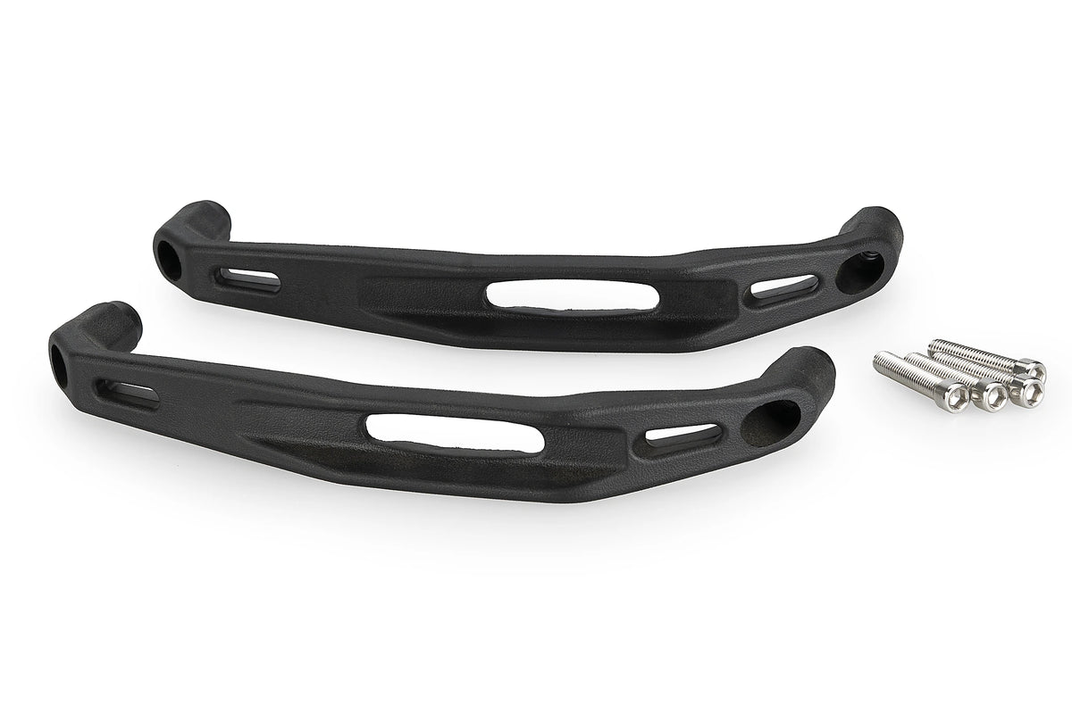 Puig Passenger Grab Handle Yamaha Tenere 700 2019-26, black durable plastic passenger support handle with integrated luggage strap openings, fitting kit and mounting instructions, compatible with Tenere 700 Rally, Rally Edition and World Raid.