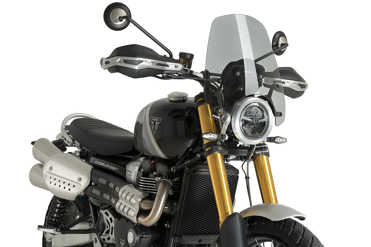 Puig 23219H Light Smoke New Generation Touring Screen Triumph Scrambler 1200 XE 2026,  PMMA windscreen, Height 415 mm x Width 360 mm, 170 mm taller than Triumph original screen