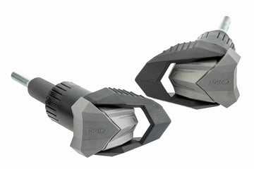 Puig R19 Frame Sliders Kawasaki Ninja ZX-6R 2018-23, high-resistance nylon engine and chassis protectors with grey rubber end caps, optional coloured inserts and model-specific mounting hardware