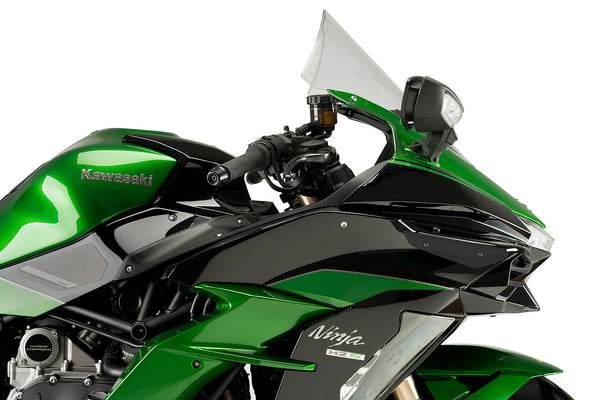 Puig Downforce Side Spoilers fitted to a Kawasaki Ninja H2 SX featuring MotoGP-inspired aerodynamic winglets in a choice of black, blue, red or green_1