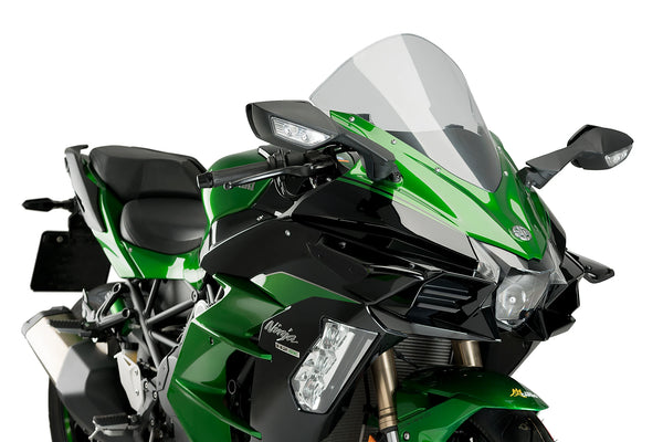Puig Downforce Side Spoilers fitted to a Kawasaki Ninja H2 SX featuring MotoGP-inspired aerodynamic winglets in a choice of black, blue, red or green