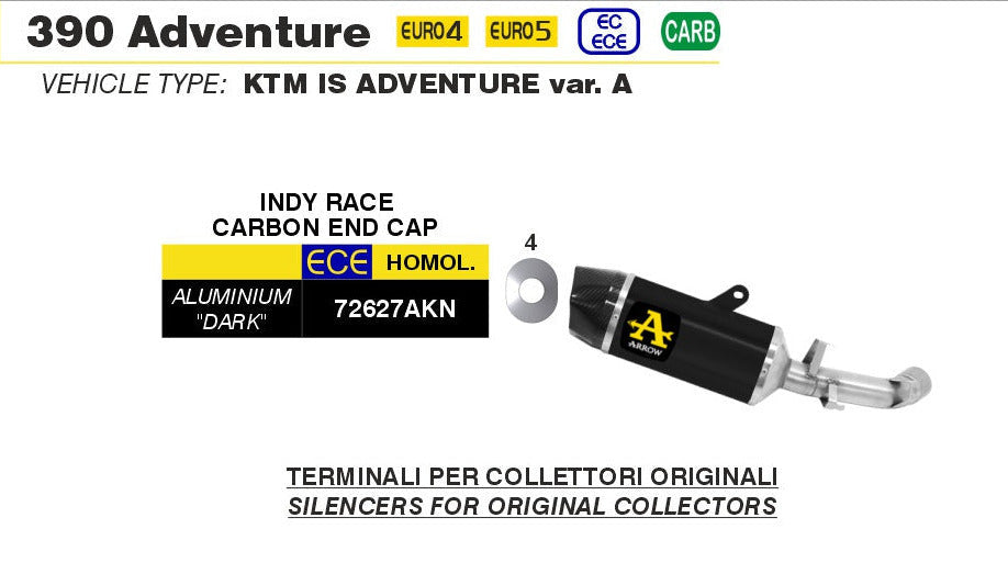 Arrow Indy Race aluminium dark silencer KTM 390 Adventure 2020-2023 carbon end cap road legal exhaust with db killer_2