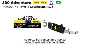 Arrow Indy Race aluminium dark silencer KTM 390 Adventure 2020-2023 carbon end cap road legal exhaust with db killer_2