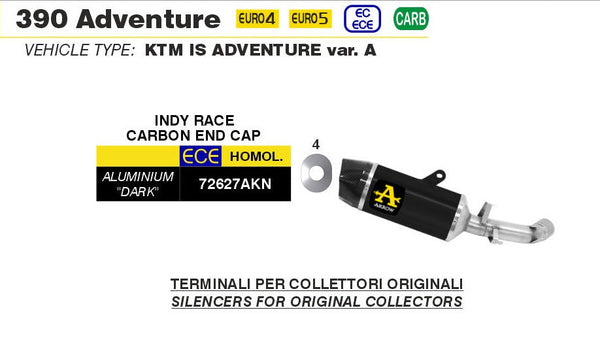 Arrow Indy Race aluminium dark silencer KTM 390 Adventure 2020-2023 carbon end cap road legal exhaust with db killer_2