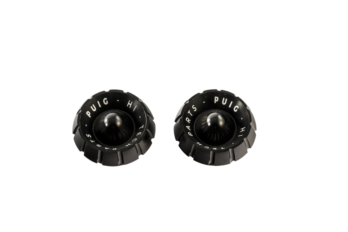 Puig Thruster 30 mm billet aluminium motorcycle bar ends with black bodies and interchangeable coloured tips in Red, Gold, Blue, Black, Silver, Green or Orange_1