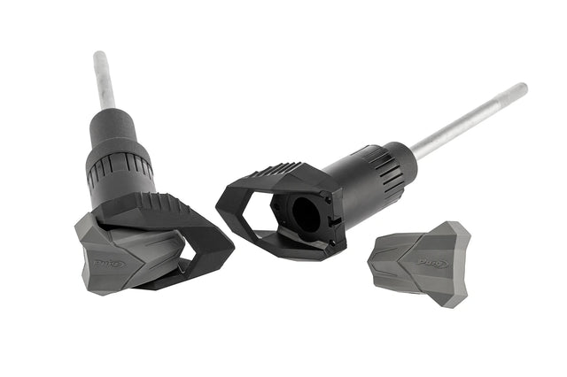 Puig R19 Frame Sliders for Kawasaki Ninja 650 2017-2026 with grey rubber crash protectors and model-specific fitting kit