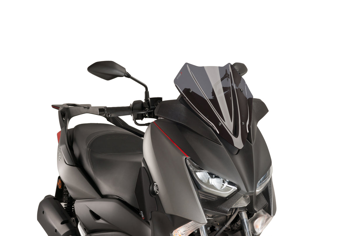 Puig V-Tech Line Sport Screens in Dark Smoke for Yamaha X-Max 300 showing shape and aerodynamic profile