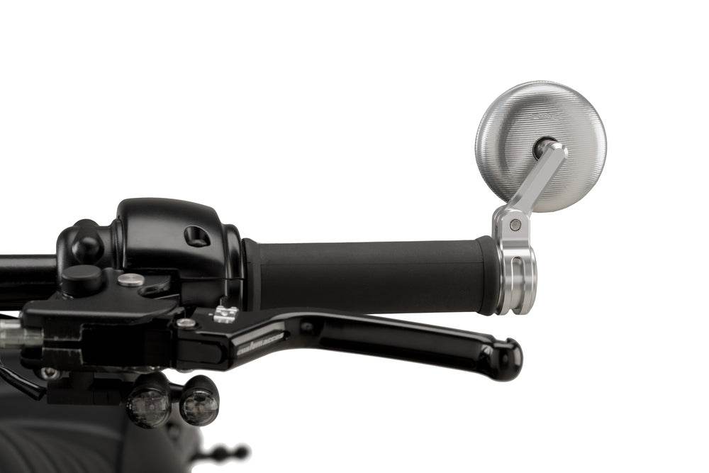 Puig Tracker Black / Silver Bar End Mirrors - Motorcycle Performance Store