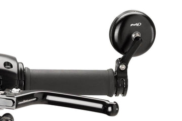 Puig Tracker Black / Silver Bar End Mirrors - Motorcycle Performance Store