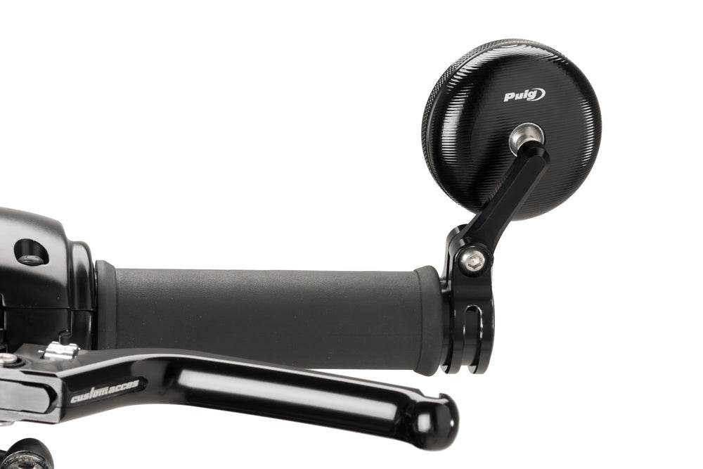 Puig Tracker Black / Silver Bar End Mirrors - Motorcycle Performance Store