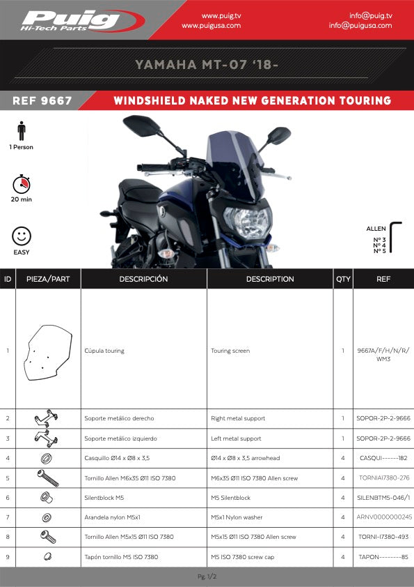 PUIG Écran Touring Nouvelle Génération Yamaha MT-07 2018-20