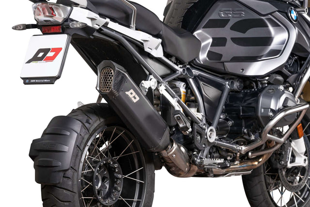 QD Tourance Black Titanium slip-on exhaust silencer with carbon fibre end cap for BMW R1250GS 2018-2024