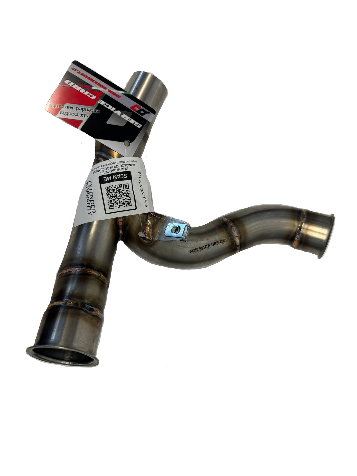 QD stainless steel decat pipe replacing the original catalytic converter for Ducati Desert-X 2022–2026 performance exhaust system_1