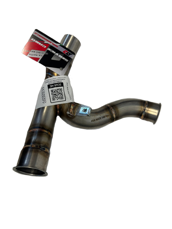 QD stainless steel decat pipe replacing the original catalytic converter for Ducati Desert-X 2022–2026 performance exhaust system_1