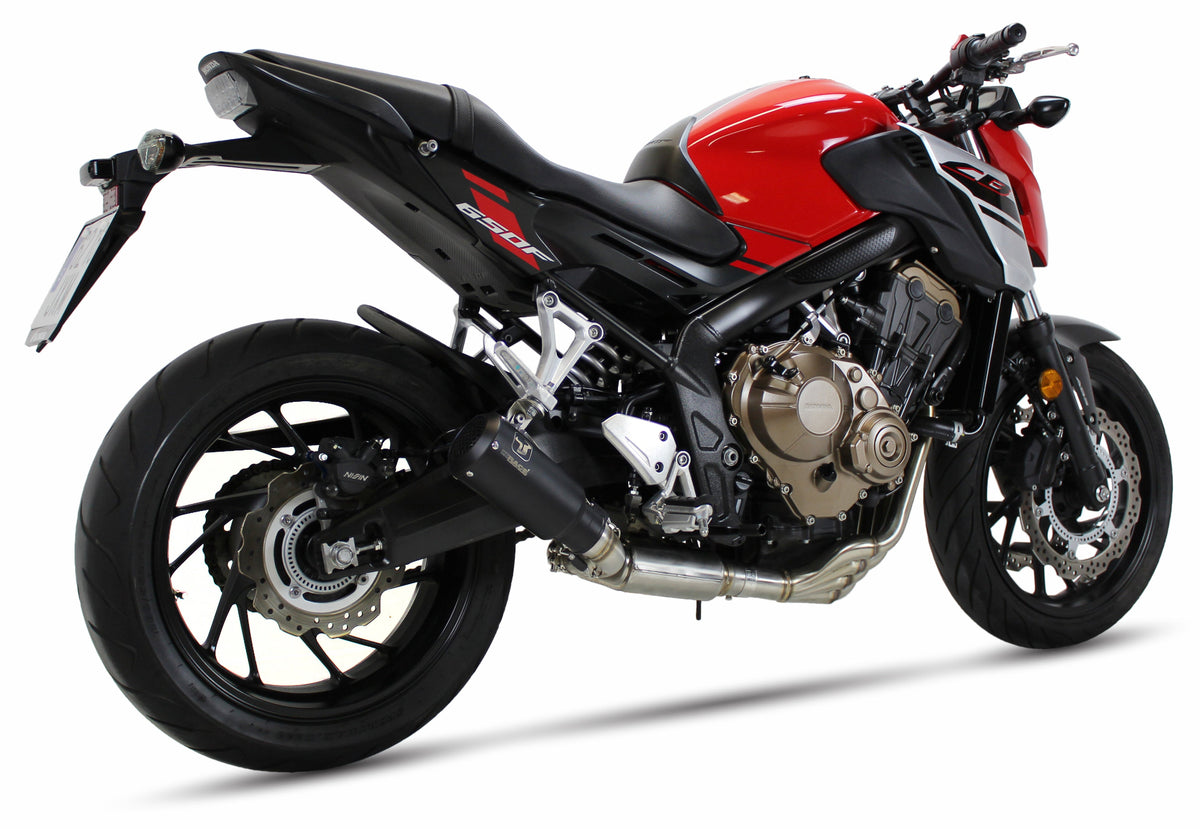 Ixrace MK2 black full exhaust system installed on Honda CBR650F 2015-2018 with GP-style outlet_1
