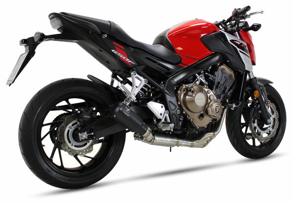 Ixrace MK2 black full exhaust system installed on Honda CBR650F 2015-2018 with GP-style outlet_1