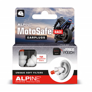 Alpine MotoSafe Tour Race Pro motorcycle hearing protection earplugs with AlpineAcousticFilters and silicone-free AlpineThermoShape material_1