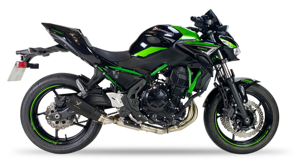 Ixrace MK2 Black Exhaust System installed on a Kawasaki Z650 2023 to 2025