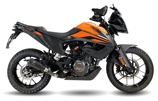 Ixrace MK2 black stainless steel silencer KTM 390 Adventure 2020-2024 conical exhaust GP style outlet road legal removable db killer