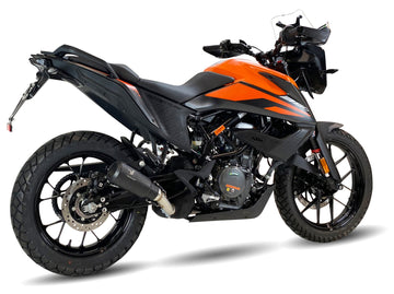 Ixrace MK2 black stainless steel silencer KTM 390 Adventure 2020-2024 conical exhaust GP style outlet road legal removable db killer_1