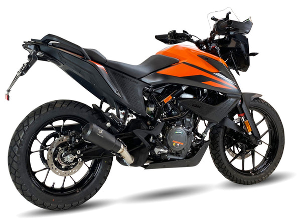 Ixrace MK2 black stainless steel silencer KTM 390 Adventure 2020-2024 conical exhaust GP style outlet road legal removable db killer_1