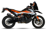 Ixrace MK2 black conical slip-on exhaust silencer fitted to KTM 790 Adventure 2023–2026