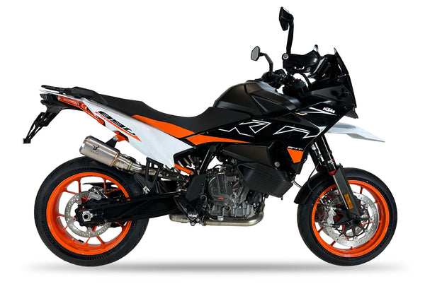 Ixrace MK2 Inox stainless steel slip-on exhaust silencer fitted to KTM 890 SMT 2023–2026