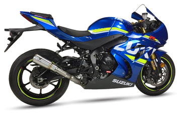 Ixrace MK2 Inox stainless steel slip-on silencer installed on Suzuki GSX-R1000 2017-2024 with GP-style outlet