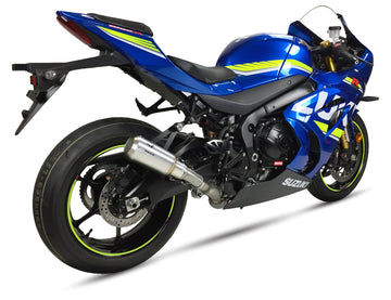Ixrace MK2 Inox stainless steel slip-on silencer installed on Suzuki GSX-R1000 2017-2024 with GP-style outlet_1