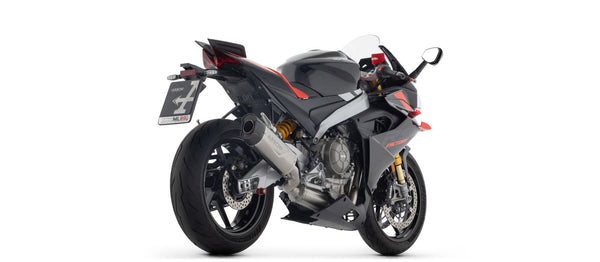 Arrow Indy Race EVO full racing exhaust system with Dark Aluminium or Dark Titanium silencer, stainless steel collectors, stainless steel link pipe and carbon fibre end cap for Aprilia RS 660 2025–2026_1