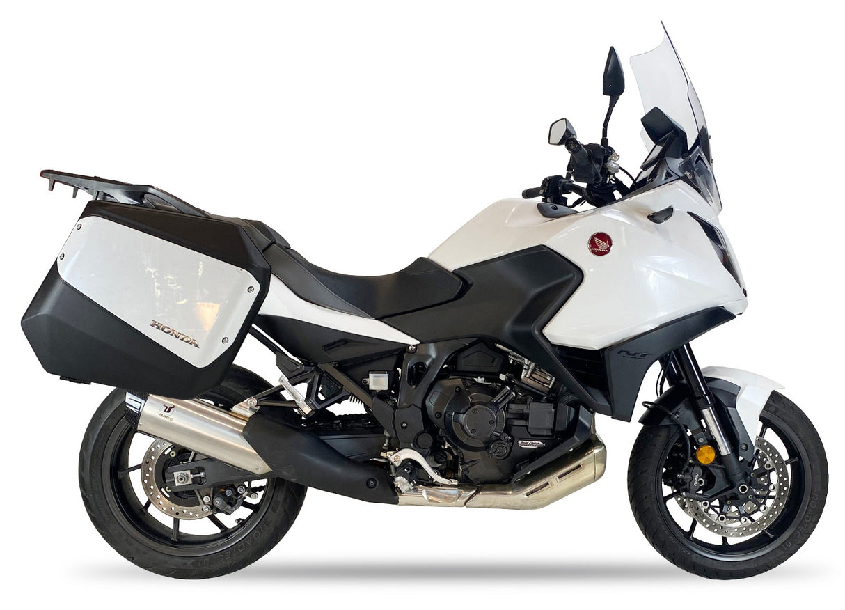 Ixrace Desert stainless steel silencer Honda NT1100 2022-2026 Euro 5 exhaust with carbon outlet compatible with OE panniers_1