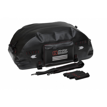 IXIL 65 litre waterproof motorcycle luggage bag black TPU roll bag with straps and reflective strips for touring use