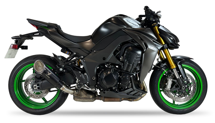 Ixrace MK1 black slashcut silencer for Kawasaki Z1100 SE 2025–2026 road legal exhaust