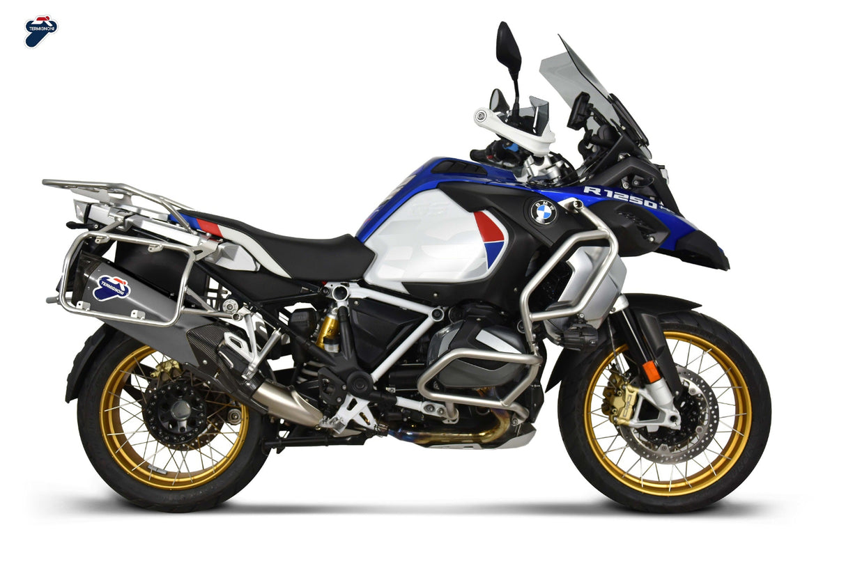 Termignoni titanium silencer tungsten finish fitted to BMW R1250GS Adventure 2019–2023 carbon heat shield exhaust_2