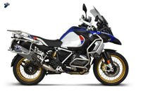 Termignoni titanium silencer tungsten finish fitted to BMW R1250GS Adventure 2019–2023 carbon heat shield exhaust