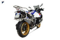Termignoni titanium silencer tungsten finish fitted to BMW R1250GS Adventure 2019–2023 carbon heat shield exhaust
