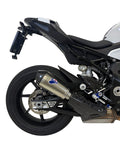 Termignoni titanium conical silencer fitted to BMW S1000RR 2019-2025 with carbon end cap