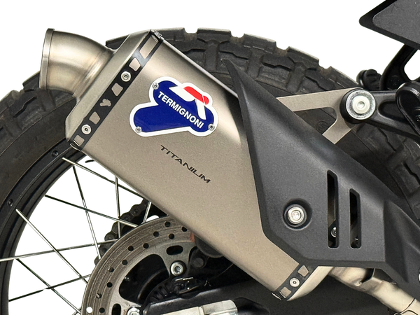 Termignoni titanium silencer with stainless steel Adventure end cap for CF Moto 450 MT Euro 5+ approved exhaust_1