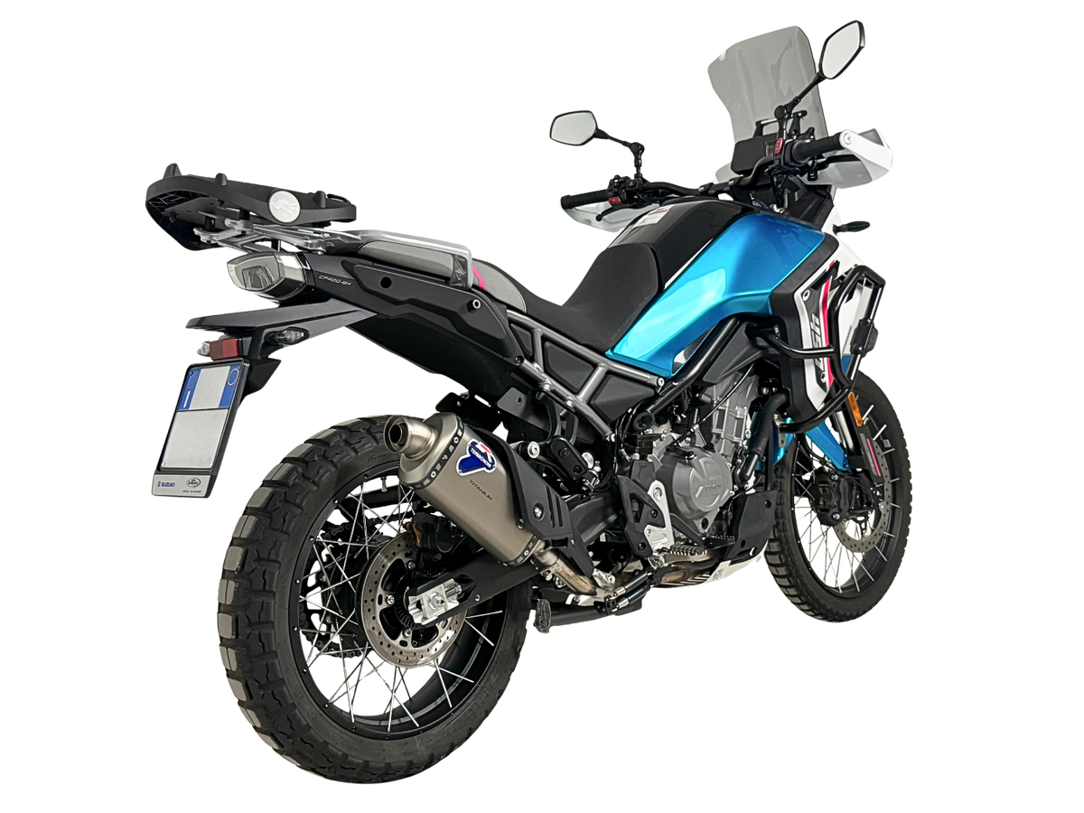 Termignoni titanium silencer with stainless steel Adventure end cap for CF Moto 450 MT Euro 5+ approved exhaust_3