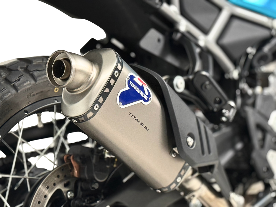 Termignoni titanium silencer with stainless steel Adventure end cap for CF Moto 450 MT Euro 5+ approved exhaust