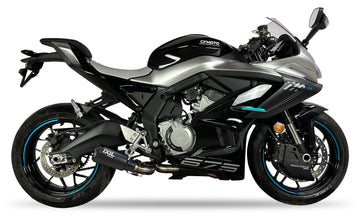 IXIL Race Xtrem Black Full Exhaust System for CF Moto 675 SR-R with 230 mm AISI304 stainless steel conical silencer, headers and removable dB killer