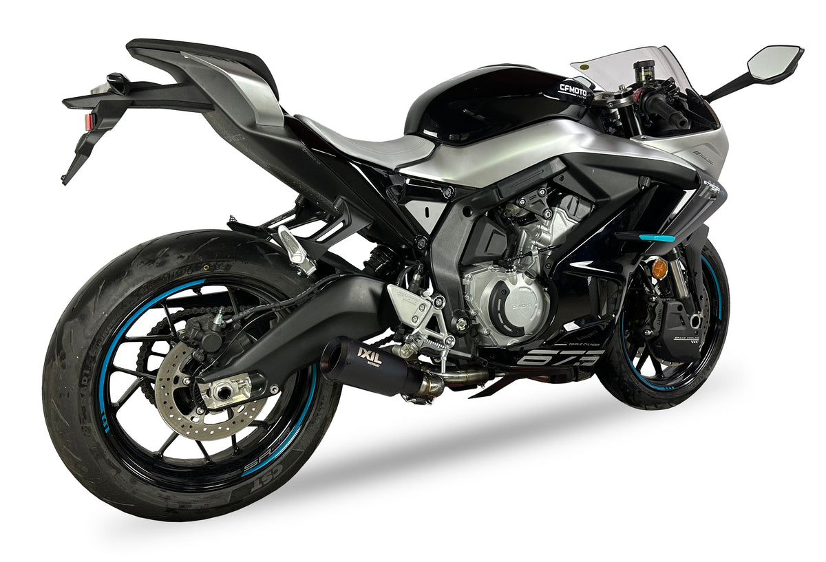IXIL Race Xtrem Black Full Exhaust System for CF Moto 675 SR-R with 230 mm AISI304 stainless steel conical silencer, headers and removable dB killer_1