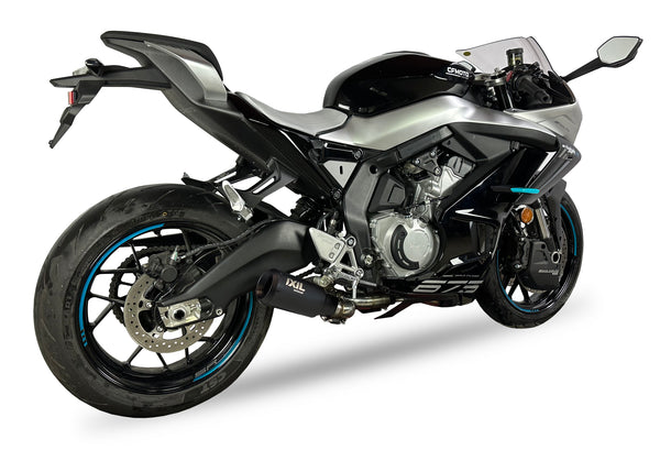 IXIL Race Xtrem Black Full Exhaust System for CF Moto 675 SR-R with 230 mm AISI304 stainless steel conical silencer, headers and removable dB killer_1